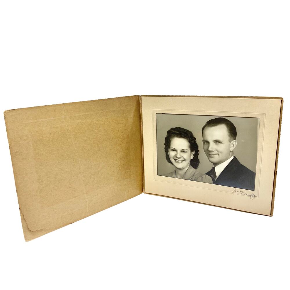 Antique Portrait Photograph Couple Framed 1930s Cortez San Diego CA
